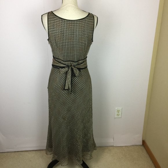 J Crew Sophia Midi Silk Dress Size 10 Womans Black Brown Plaid V-Neck Sleeveless - Picture 7 of 13